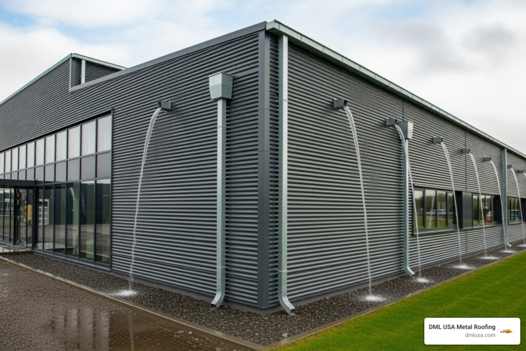 metal building gutters and downspouts