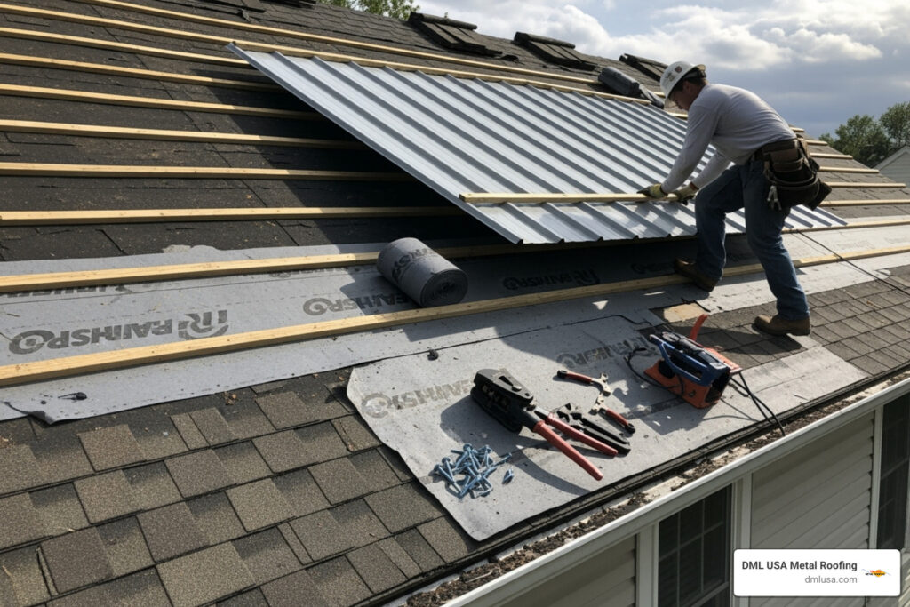 how to put metal roofing over shingles