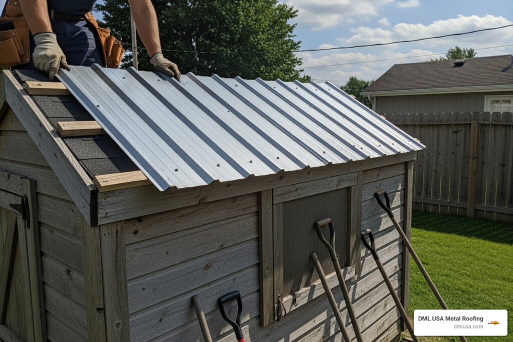 replace shed roof with metal
